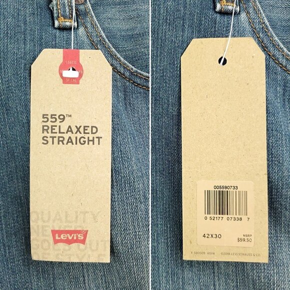 Levi's 559 Relaxed Straight Jeans 100% Cotton Medium Wash Men's 42x30 NWT - Picture 3 of 11